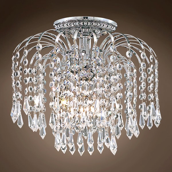Joshua Marshal Waterfall 4 Light 16 Chrome Flush Mount With Clear European/Swarovski 701156-003